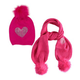 iDO Baby Girls Diamante Hat Scarf Set Fuchsia